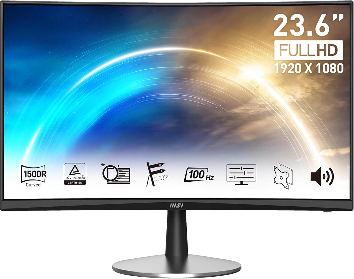 Monitor de oficina curvo MSI Pro MP2422C de 23.6" Full HD - Panel VA 1500R 1920 x 1080, 100Hz, Confort ocular, Altavoces integrados - HDMI 1.4b y VGA