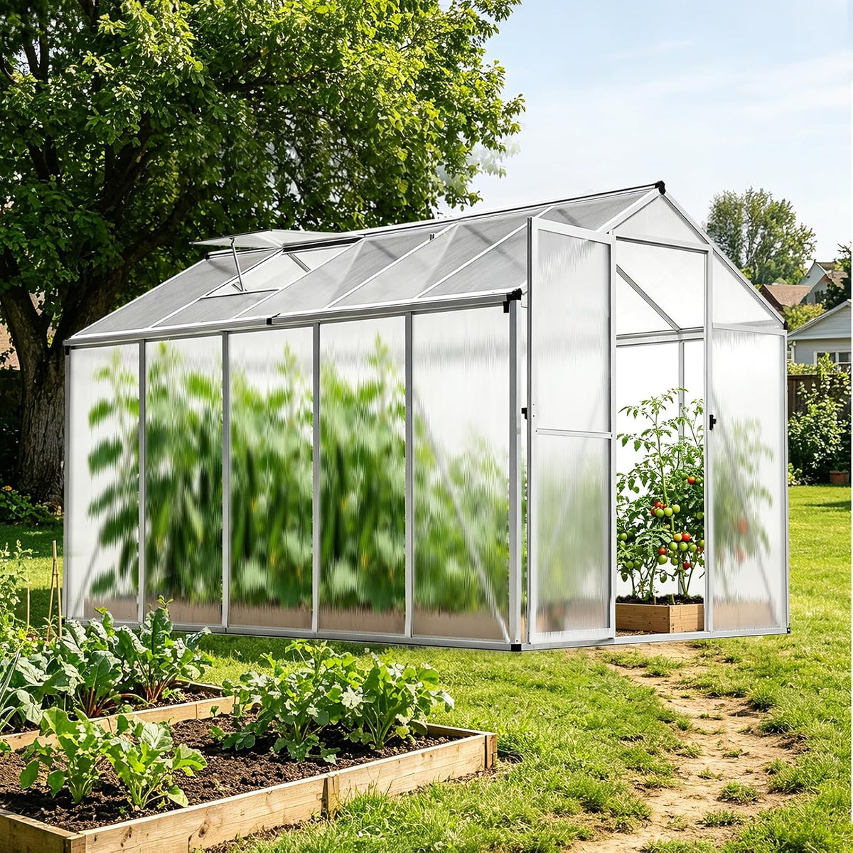 Invernadero de aluminio para jardín | 177*300*193 cm | Versátil: utilizable como invernadero, caseta de jardín, resistente al invierno, para cultivo, caseta para tomates, semillero y caseta para plantas, blanco