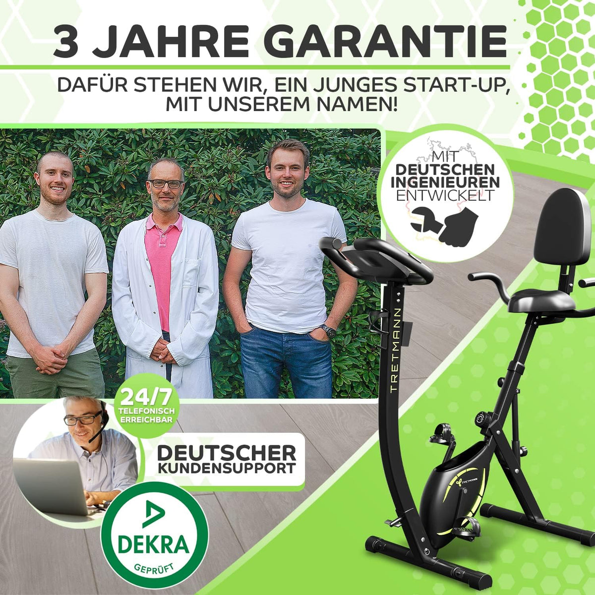 Tretmann NUEVA Bicicleta estática plegable 3 en 1 - extra silenciosa y cómoda - [SoftFoam] probada por DEKRA - con acceso bajo, bicicleta ergómetro para el hogar, bicicletas de fitness plegables