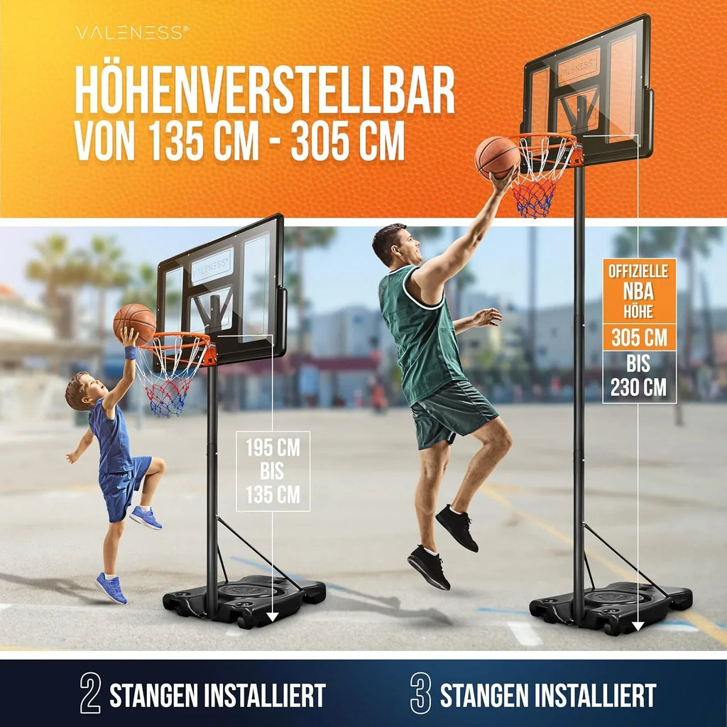 Canasta de baloncesto para exteriores, altura regulable de 135 a 305 cm, soporte de baloncesto independiente con balón de baloncesto talla 7 y bomba de aire BWS2024