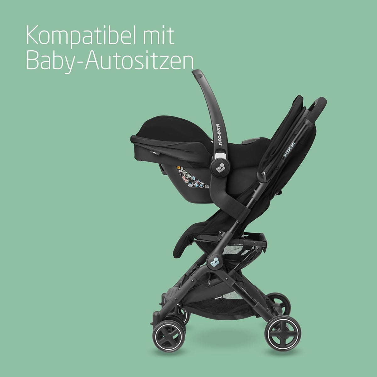Cochecito para bebé Maxi-Cosi Lara2, 0–4 años, 0–22 kg, silla de paseo ultraligera y compacta, 3 posiciones de reclinado, posición horizontal, plegado compacto, correa para el hombro, Essential Black