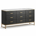 Cómoda de madera con superficie de mármol y 8 cajones negro/dorado
