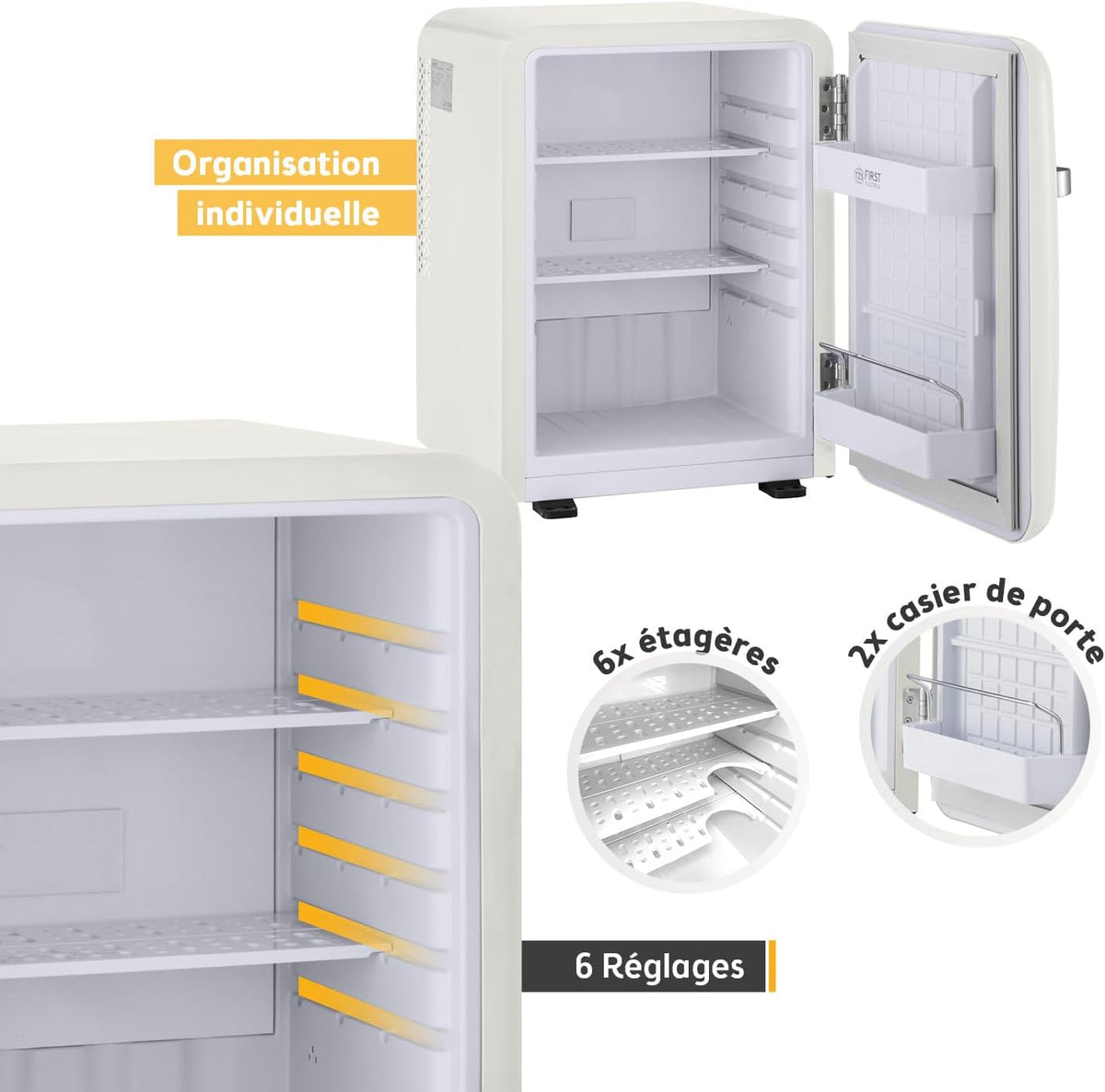 TZS First Austria - Mininevera retro silenciosa de 40 L - Pequeño minirrefrigerador de diseño vintage con luz interior y 2 compartimentos en la puerta - Minibar para camping, oficina, dormitorio y hotel - Crema