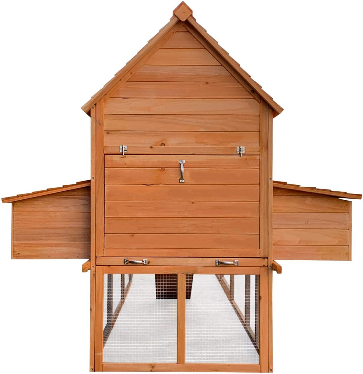 Gallinero Wiltec 3100 x 1500 x 1500 mm marrón con parque exterior y nidos de madera, gallinero con refugio, rejilla y bandeja de excrementos galvanizada