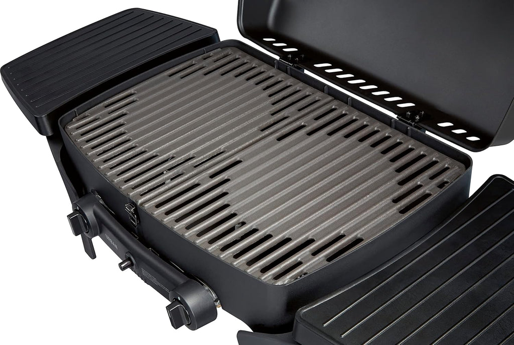 EndersGasgrill Urban II Pro, parrilla de mesa, función de asado, cocción y horneado, 2 quemadores de acero inoxidable, con termómetro para parrilla, parrilla para balcón y camping, carcasa de aluminio fundido, rejilla de hierro fundido, #2062