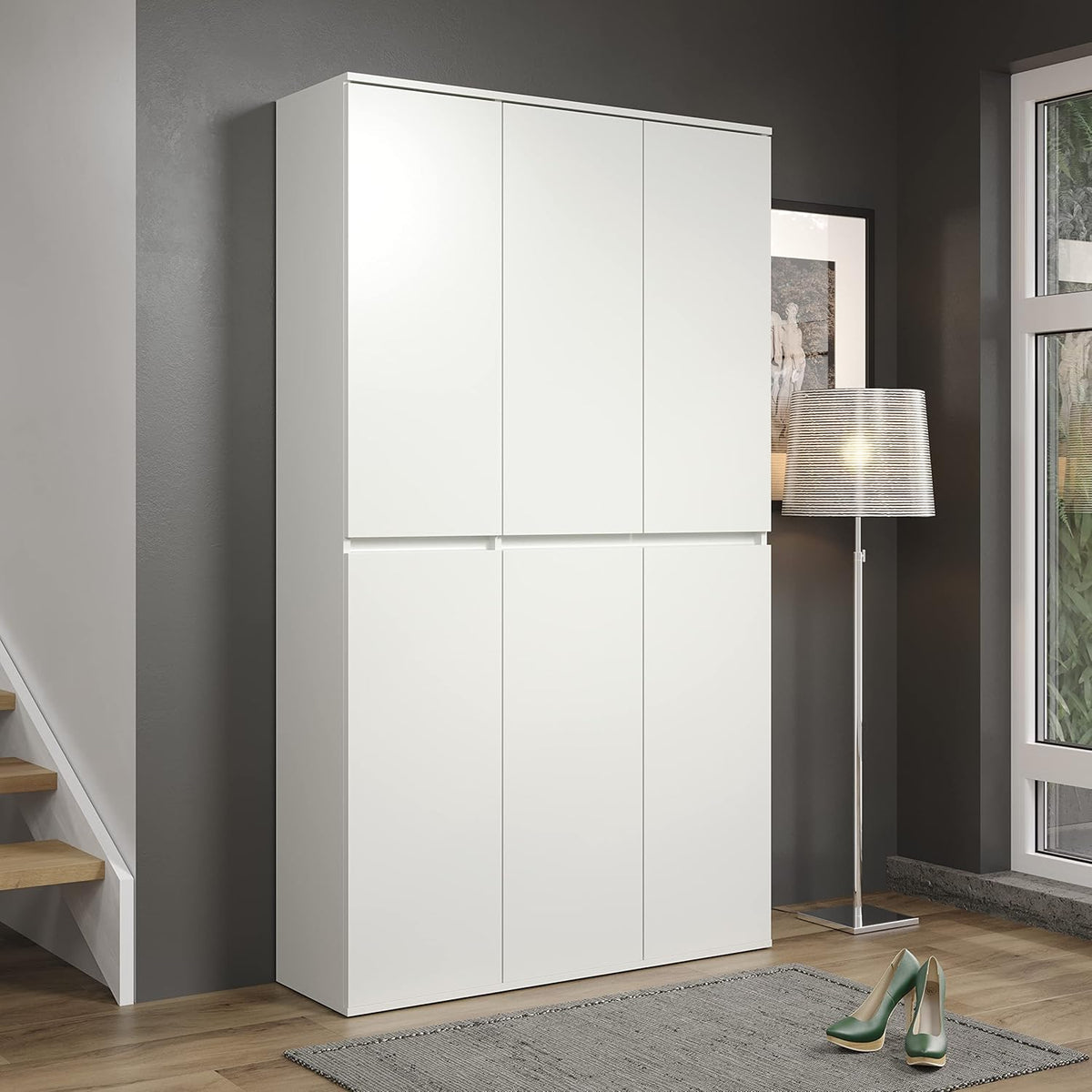 trendteam smart living - Nevada - Armario multiusos - Blanco - Armario con 6 puertas, 12 estantes y 1 barra para ropa - (AnxAlxPr) 111 x 191 x 34 cm - puertas sin tiradores