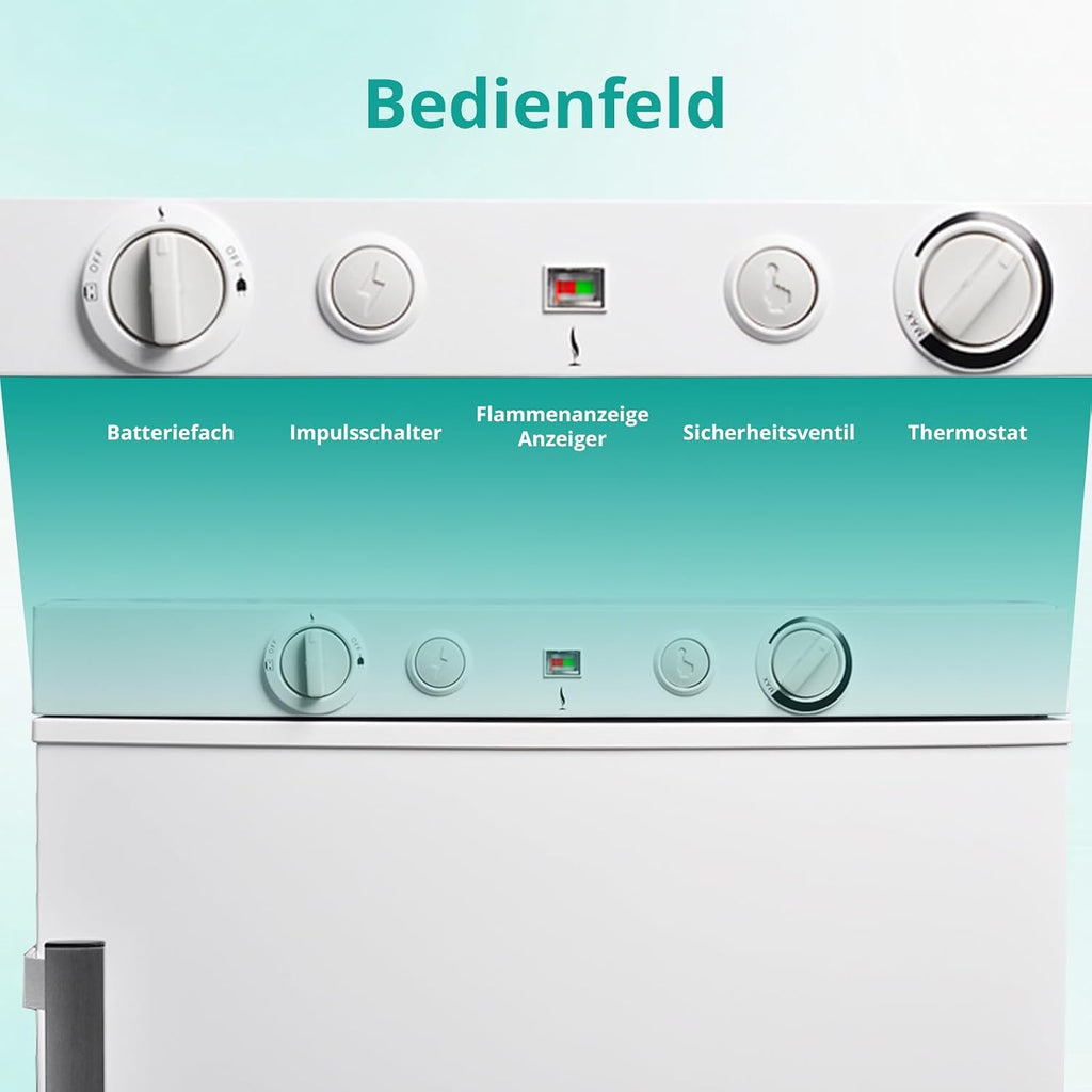 SMETA Refrigerador con congelador a gas 12V/230V/Gas, nevera con compartimento congelador de 100L, refrigerador combinado silencioso para camping, hogar, caravana, garaje, casa rural, autocaravana, blanco