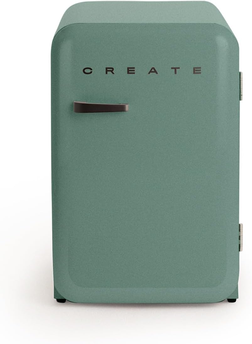 CREAR / FRIGORÍFICO RETRO 83,5 PLATA/Refrigerador verde salvia con tirador negro / 98W, bajo consumo, 2 estantes, regulador de temperatura, botellero, 56x54x84cm.