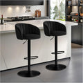STOOLINK Juego de 2 taburetes de bar, regulables en altura, de tela de terciopelo, giratorios 360°, con respaldo y reposabrazos, para cocina, comedor, café, bistró - Negro