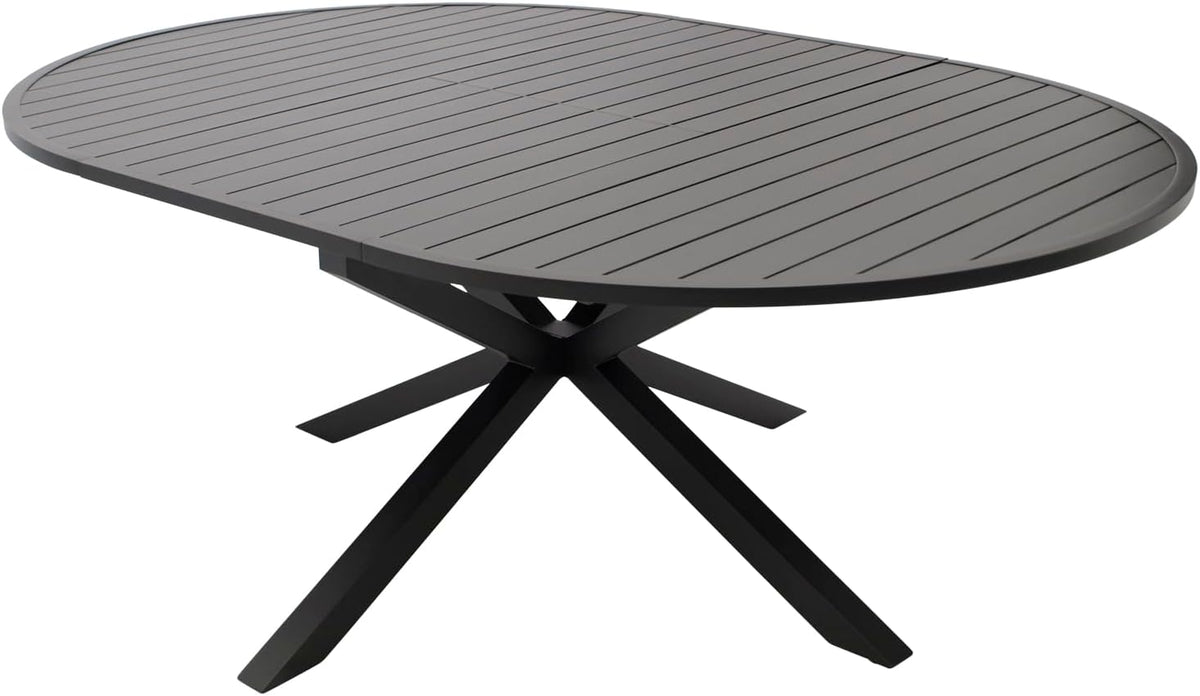 Mesa de jardín extensible DEGAMO Arles, redonda de 140 cm, extensible a ovalada de 200 cm, aluminio antracita, para exterior, resistente a la intemperie
