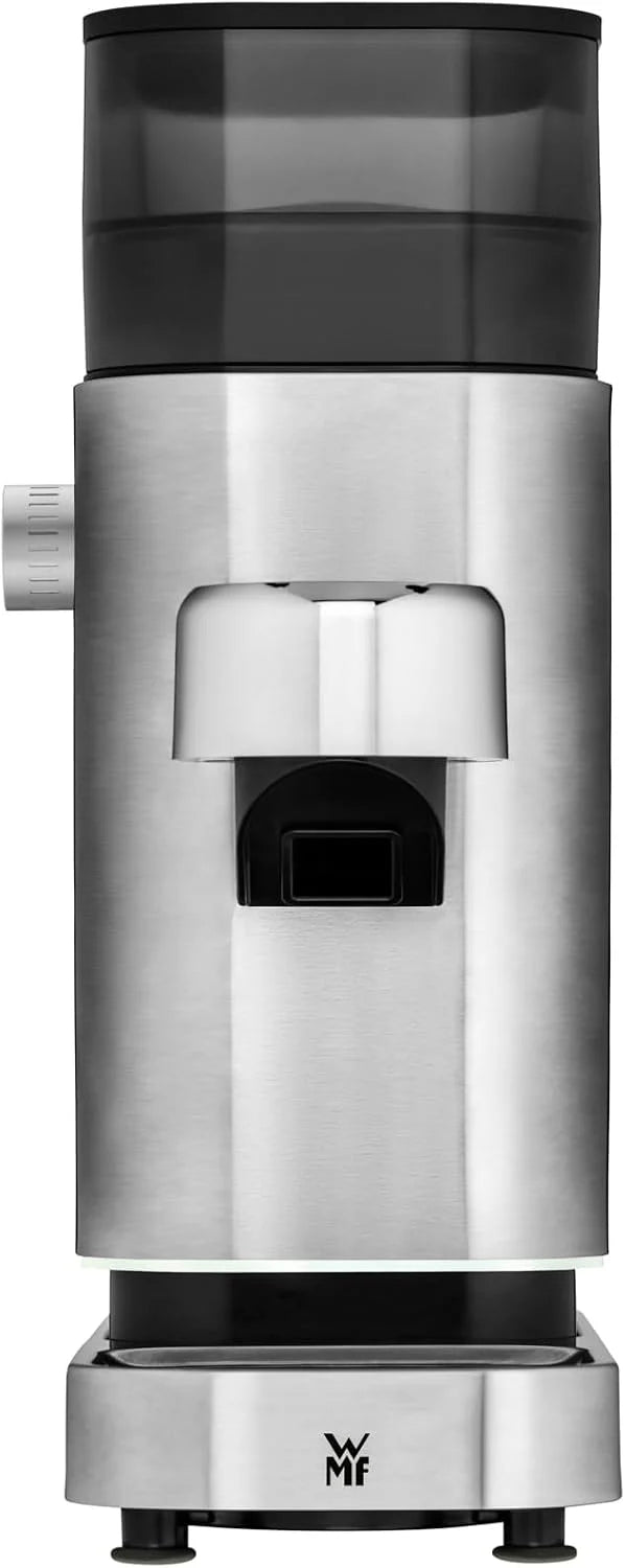 WMF Lumero elektryczny młynek do espresso 150 W, przyciski dotykowe LED, 40 stopni mielenia, pojemnik na kawę, stal nierdzewna Cromargan matowa