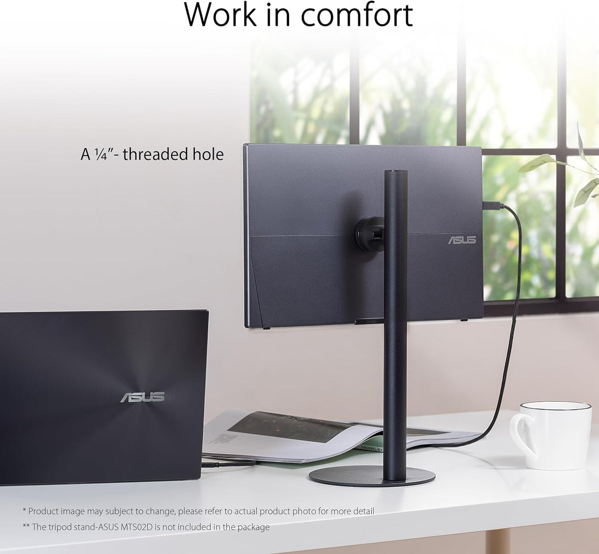 ASUS ZenScreen MB16ACV - Monitor portátil de 15.6" FHD - Teletrabajo o gaming - Alimentación y visualización mediante USB-C o USB-A - Panel IPS - 1920x1080 - Tratamiento antibacteriano - Sin parpadeo (Flicker-free) - Para portátil