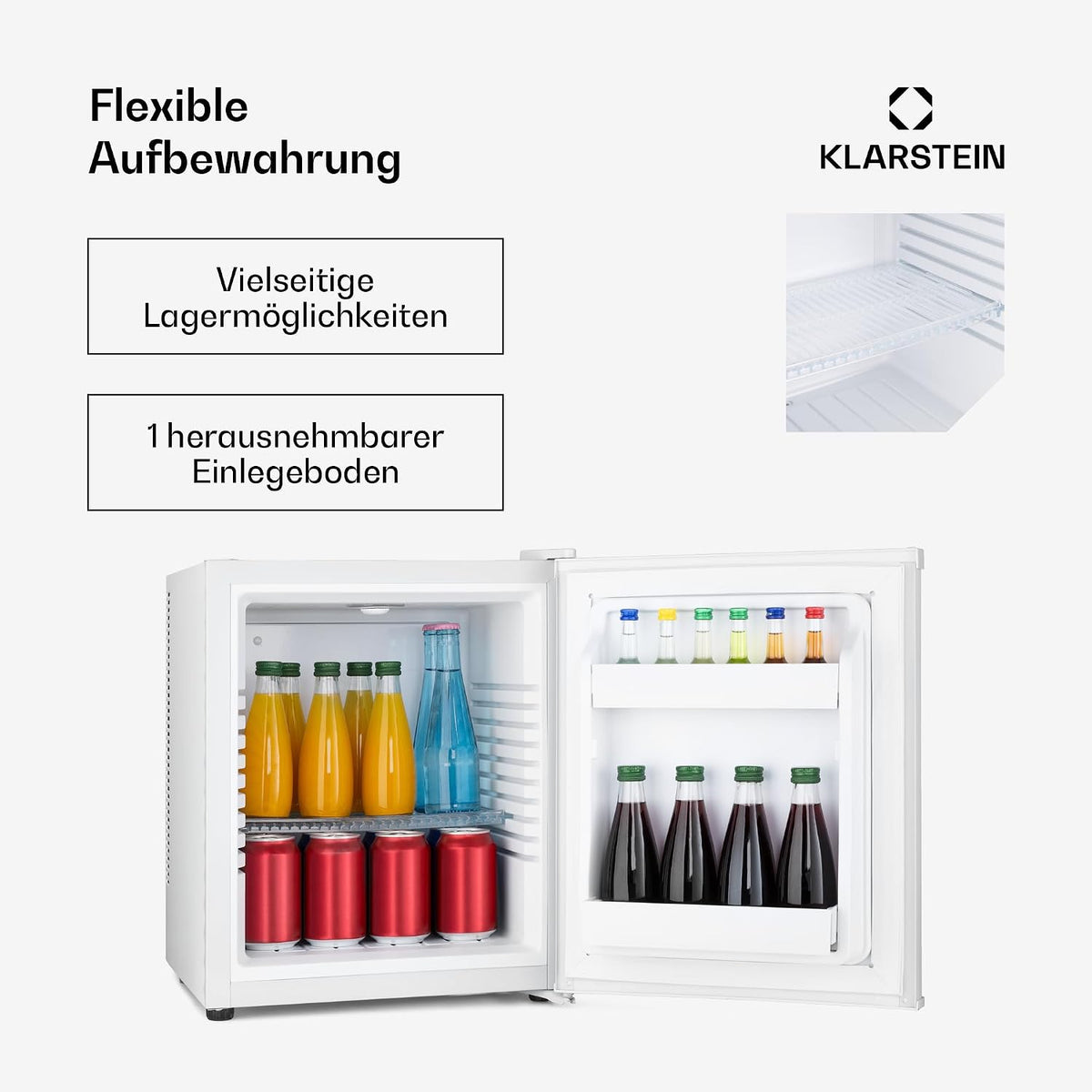 Mini refrigerador Klarstein para habitaciones, mininevera de 30 L para bebidas y cosméticos, minibar pequeño, refrigerador pequeño y silencioso, estantes ajustables, pequeño refrigerador para cuidado de la piel 5-15 °C