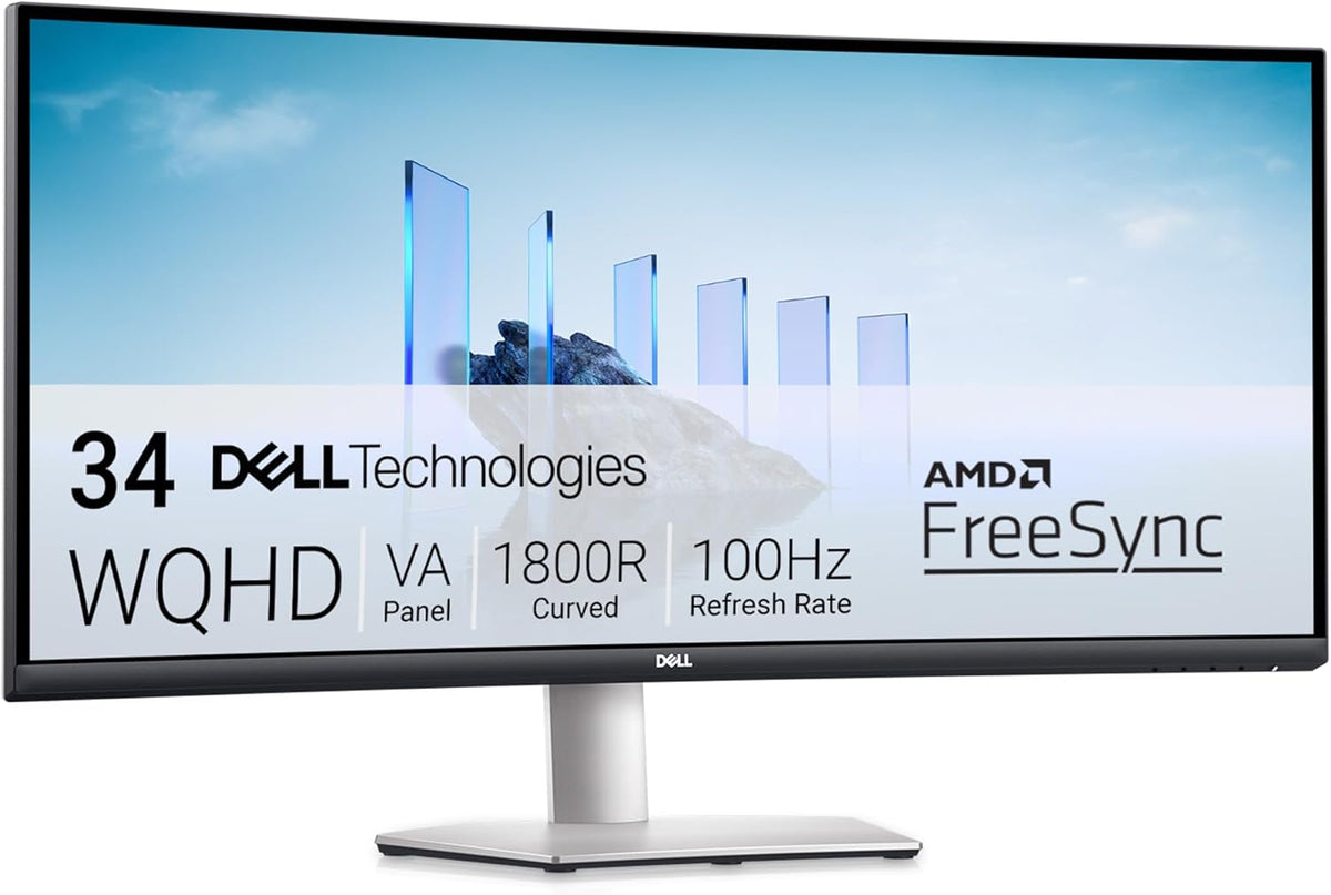 Monitor Dell S3423DWC - 34 pulgadas 3440 x 1440 píxeles 100 Hz VA 4 ms AMD FreeSync USB-C, HDMI, Hub USB, altavoces integrados, ajustable, plateado