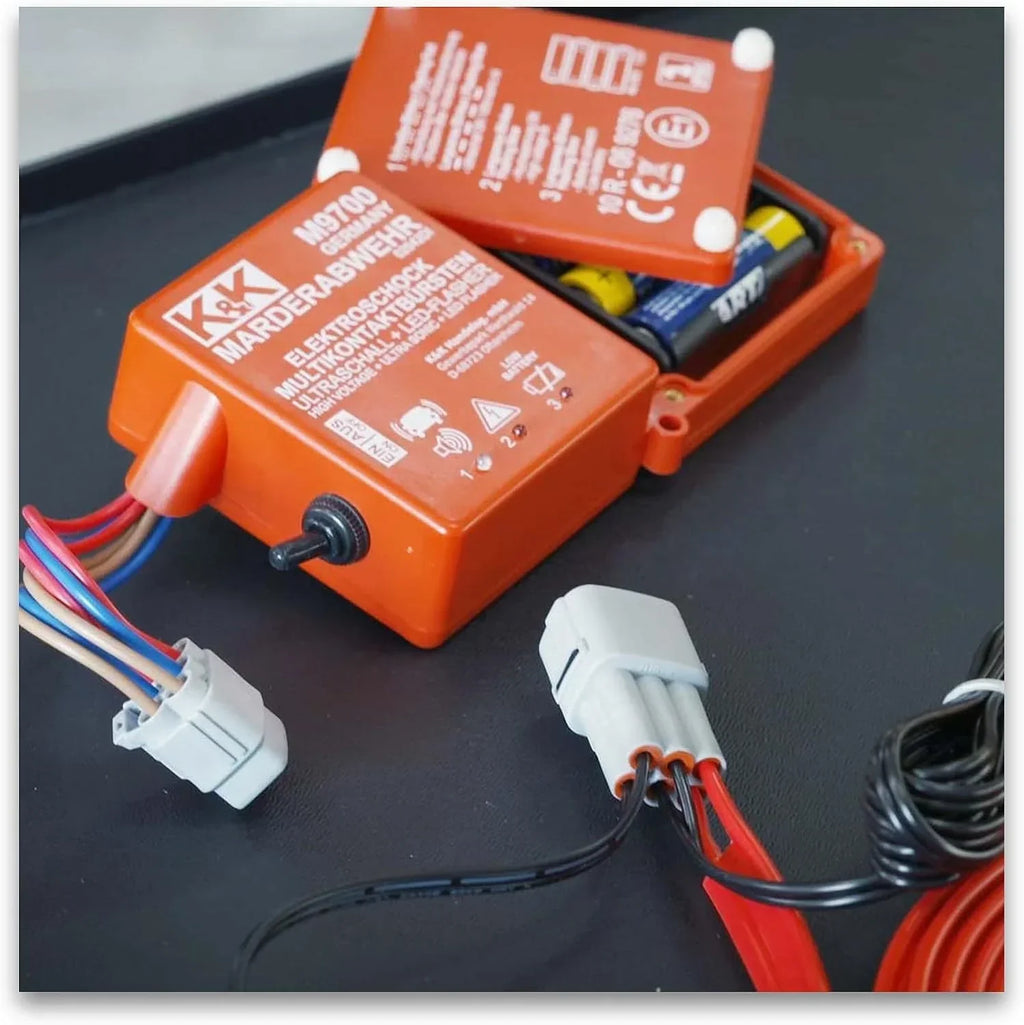 Dispositivo repelente de martas M9700, alta tensión, ultrasonido, 360°, IP67, funciona con batería, cable de conexión, unidad de control