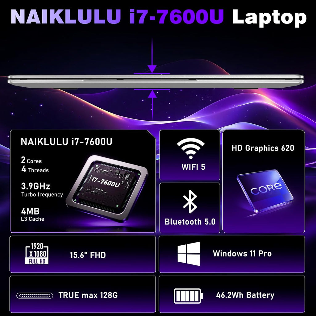 Ordenador portátil gaming de 16 pulgadas, procesador i7 7600U (2,8 a 3,9 GHz), 32 GB de RAM, SSD de 1 TB, portátil gamer, 6000 mAh/teclado completo retroiluminado/webcam