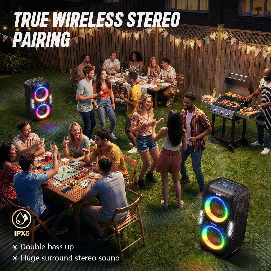 Altavoz Bluetooth W-KING 270W Peak Partybox 125dB, 12 bajos, 2 woofers de 16,5 cm, super graves, entrada de micrófono y guitarra, USB, AUX, batería.
