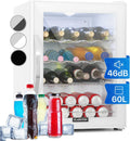 KLARSTEIN Mini nevera para dormitorio y oficina, nevera pequeña silenciosa, mini bar refrigerador de 60 L, frigorífico pequeño para camping, estantes ajustables, ondulados para vino, latas, nevera para cerveza