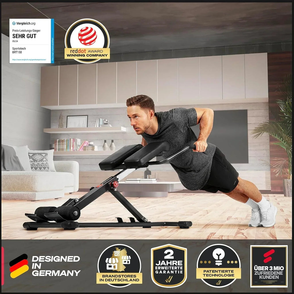 Entrenador de abdomen y espalda BRT150, banco de pesas multifuncional 6 en 1 ajustable para entrenamiento de fuerza en casa, hasta 130 kg