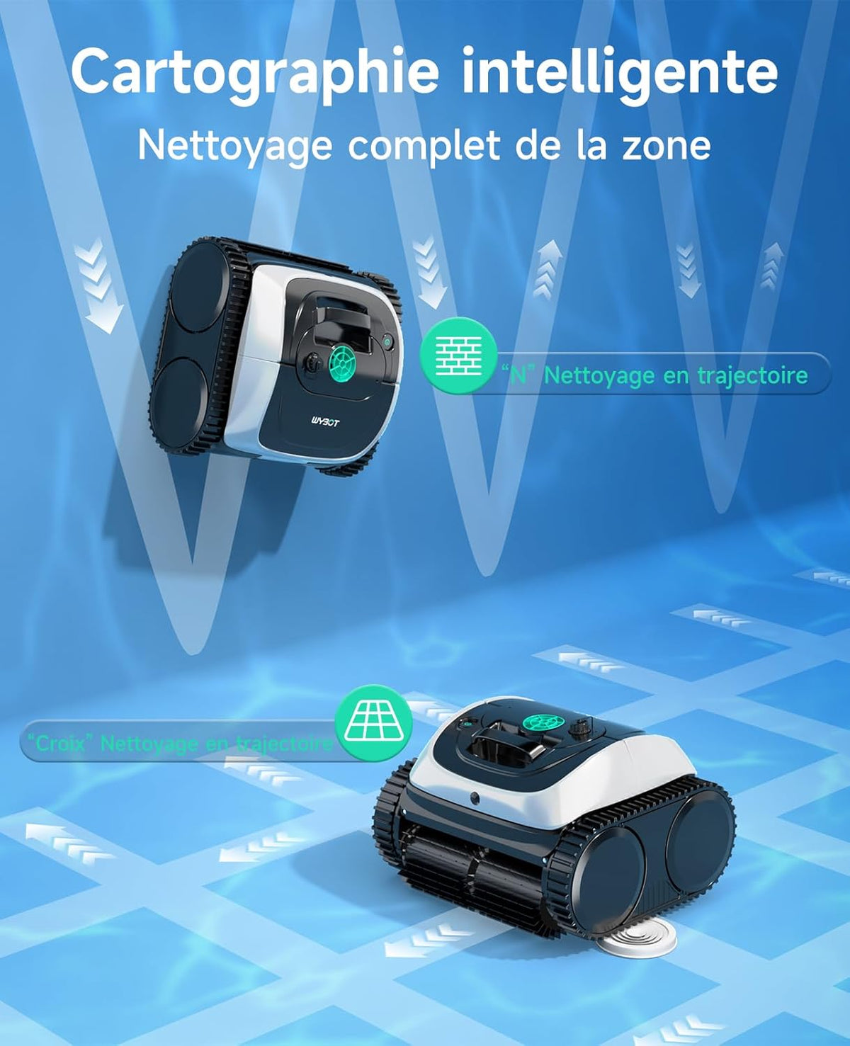 WYBOT C1 Robot limpiafondos para piscinas, fondo y paredes, 150 min, aspiradora de piscina con planificación inteligente de rutas, limpieza totalmente automática del suelo, limpieza rápida de 150 m² (verde y blanco)