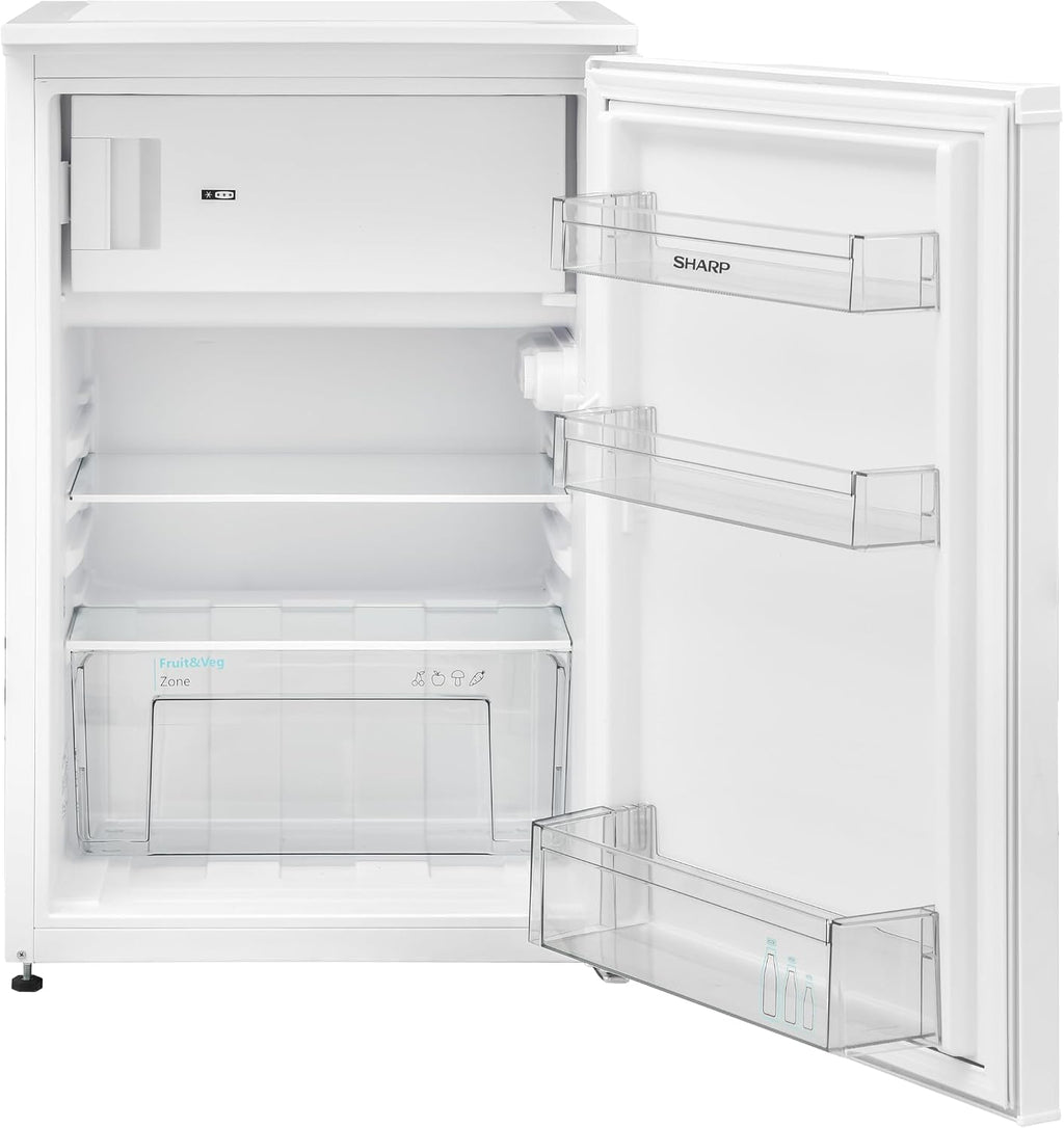 Frigorífico independiente SHARP SJ-UD121T2W-EU con congelador (clase de eficiencia energética D, 121 L, 40 dB), (cajón para verduras), blanco, al. 83,8 x an. 54 cm