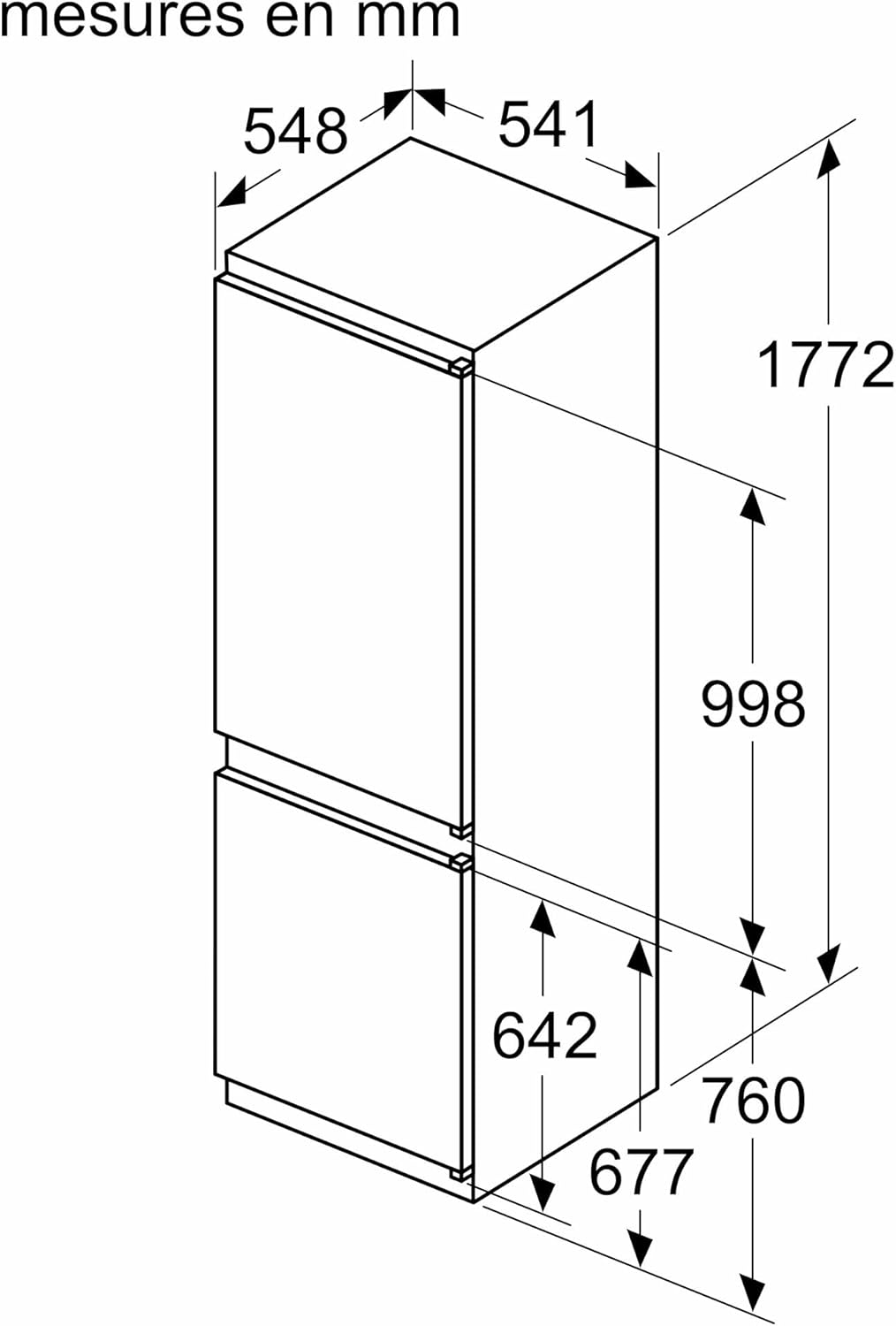 Bosch KIV86VSE0, Serie 4, Frigorífico combinado, Encastrable, 177.2 x 54.1 cm, 183 L / 84 L