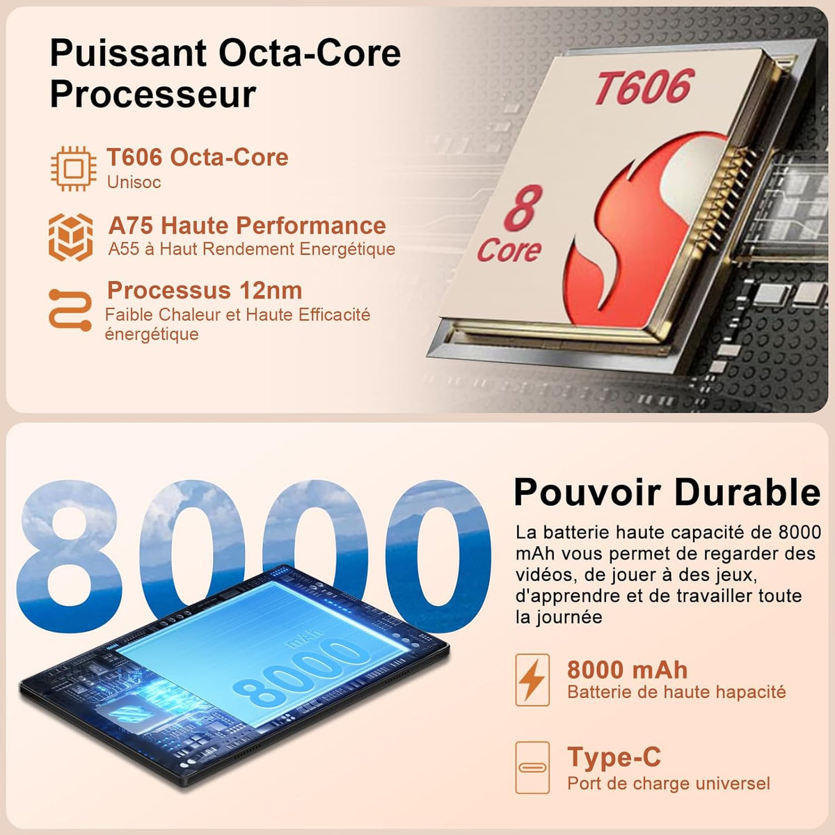 Tableta Android 2025, 22(6+16) GB RAM+128GB ROM/TF 2TB, 8 núcleos, 8000mAh, GPS, Face ID, Widevine L1, BT5.0, 8MP+5MP, WLAN 6, control parental, tableta con ratón-Negro