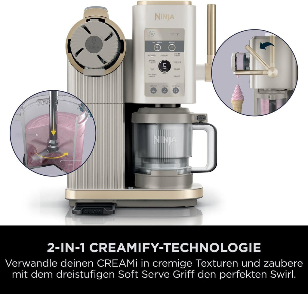Heladera Ninja CREAMi Scoop & Swirl con 2 recipientes, 13 funciones, para helados, helado suave, gelato, sorbetes, batidos y más, con función Mix-In, Stone Gold NC701EUSTGD