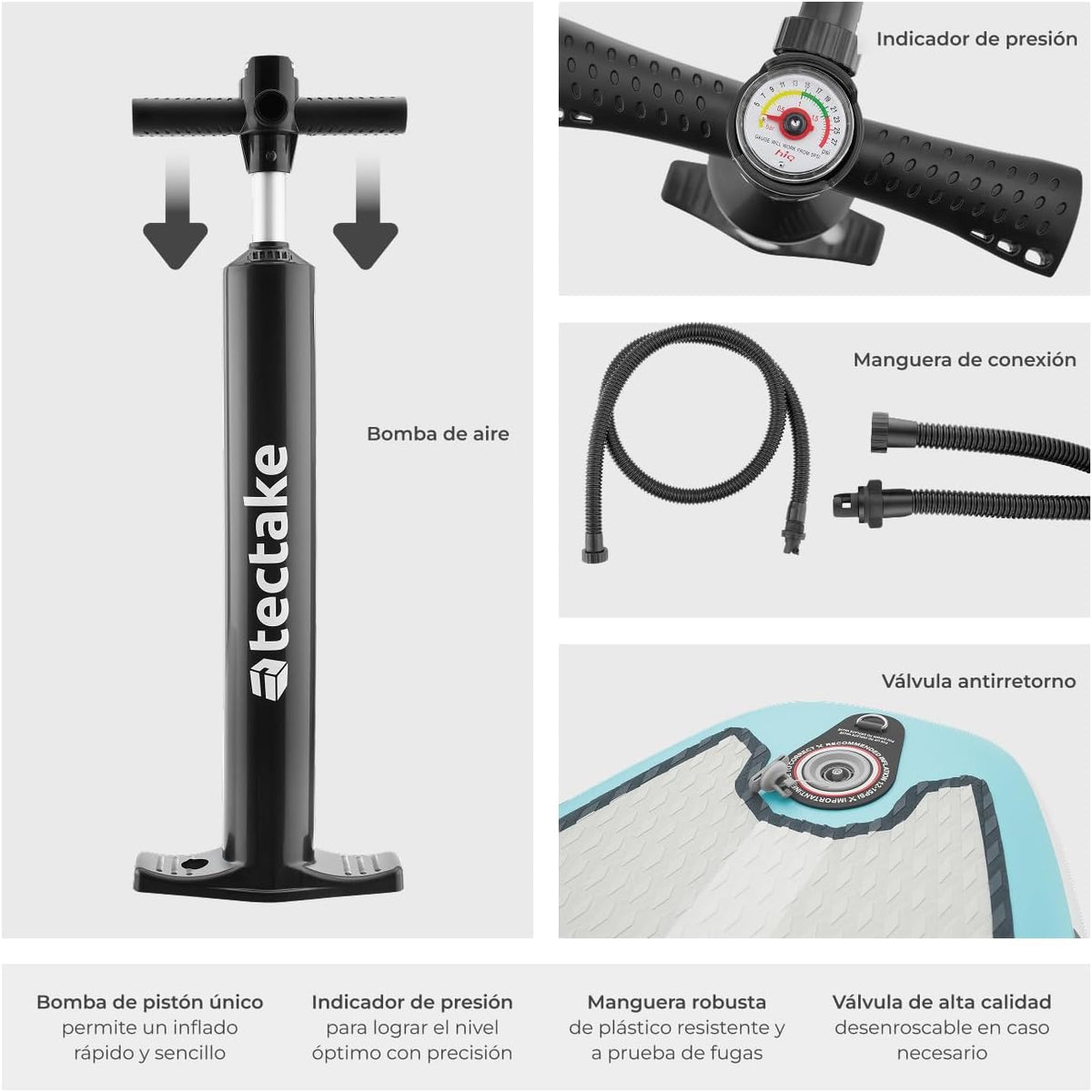 tectake® Tabla de Stand Up Paddle Hinchable, incluye remo 2 en 1, asiento de kayak, bomba de aire, mochila de transporte, Stand Up Paddle, accesorios para paddle surf, tabla hinchable
