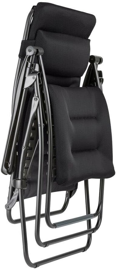 LAFUMA MOBILIER - Sillón relax acolchado de gravedad cero RSX CLIP XL - Tumbona plegable para jardín e interior - Tejido AirComfort - Silla reclinable versátil, máxima comodidad, Francia - Acero negro