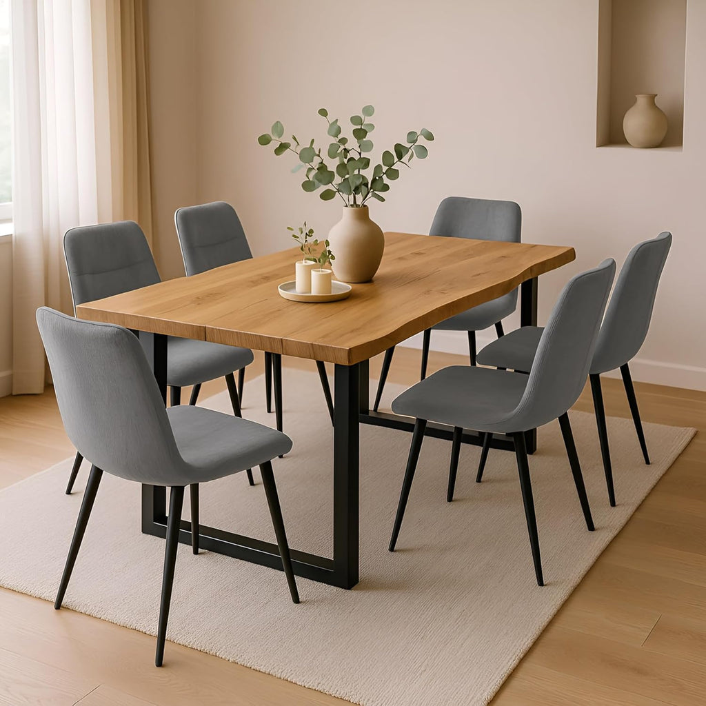 SAM Juego de 7 piezas Grupo de comedor Josy | 200 x 100 cm | Madera efecto roble silvestre | Set de sillas Susi gris | Estructura en U negra | Mesa de comedor con 6 sillas | Mesa de comedor/mesa de cocina/mesa de madera | Comedor