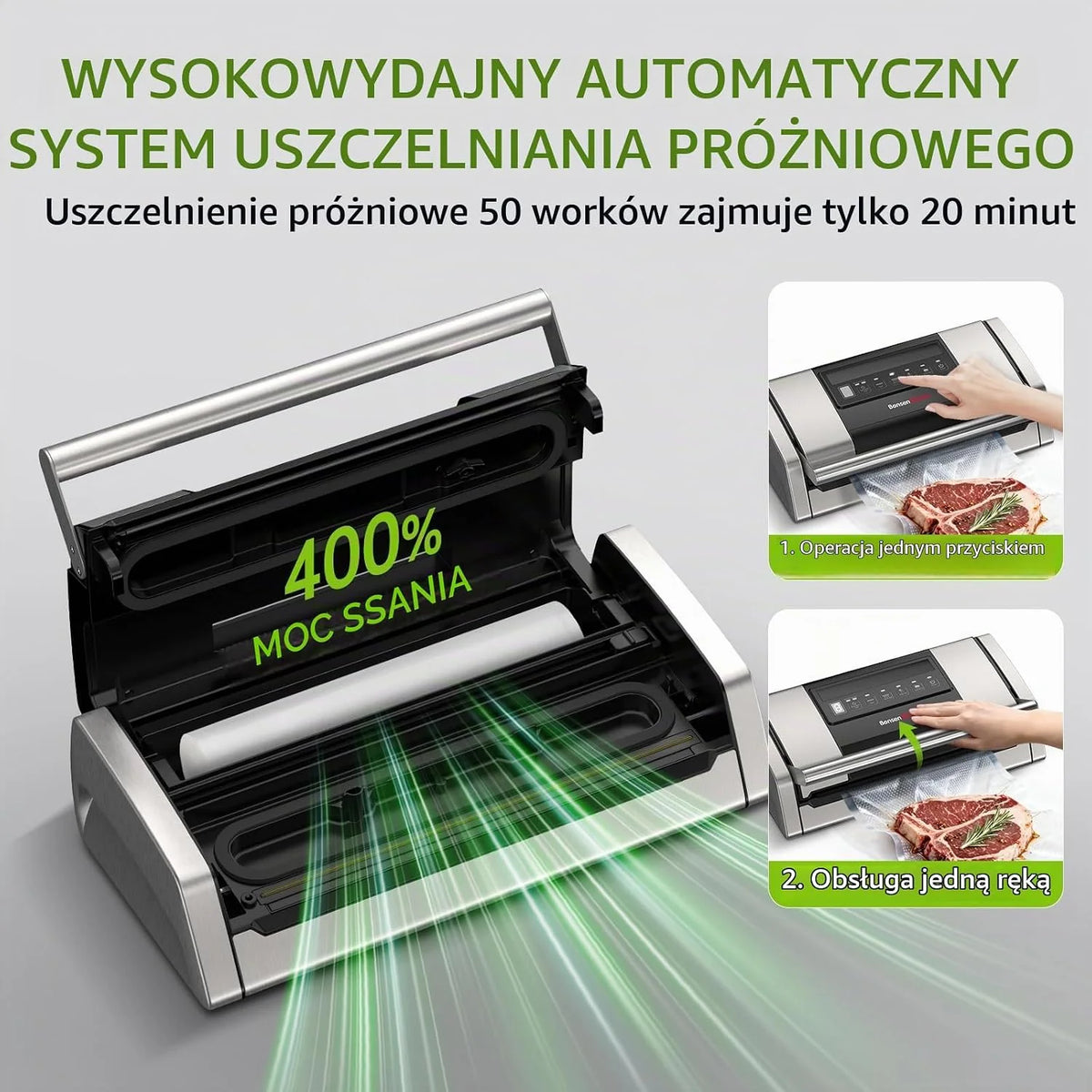 Bonsenkitchen Urządzenie próżniowe do żywności, zasysanie 15 l/min