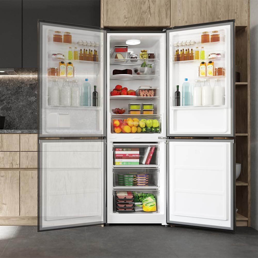 Cecotec Bolero CoolMarket Frigorífico Combinado 2 Puertas Combi 296 DF Dark E. 296L, 60cm de ancho, funciones FastCooling, FastFreezing y DeFrost, interior LED, Dark Inox