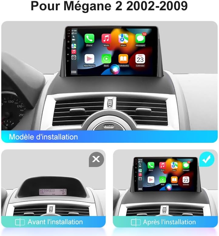 Autorradio Android 13 AWESAFE para Renault Megane 2 2002-2009, pantalla táctil de 9", WiFi, CarPlay y Android Auto, 2 GB RAM + 32 GB ROM, Bluetooth, GPS, FM/AM, DSP