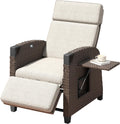 Tumbona relax Amopatio, sillón reclinable, tumbona de ratán con respaldo ajustable y mesa plegable, sillón de jardín para exteriores resistente a la intemperie, para terraza, jardín, balcón – Beige y marrón