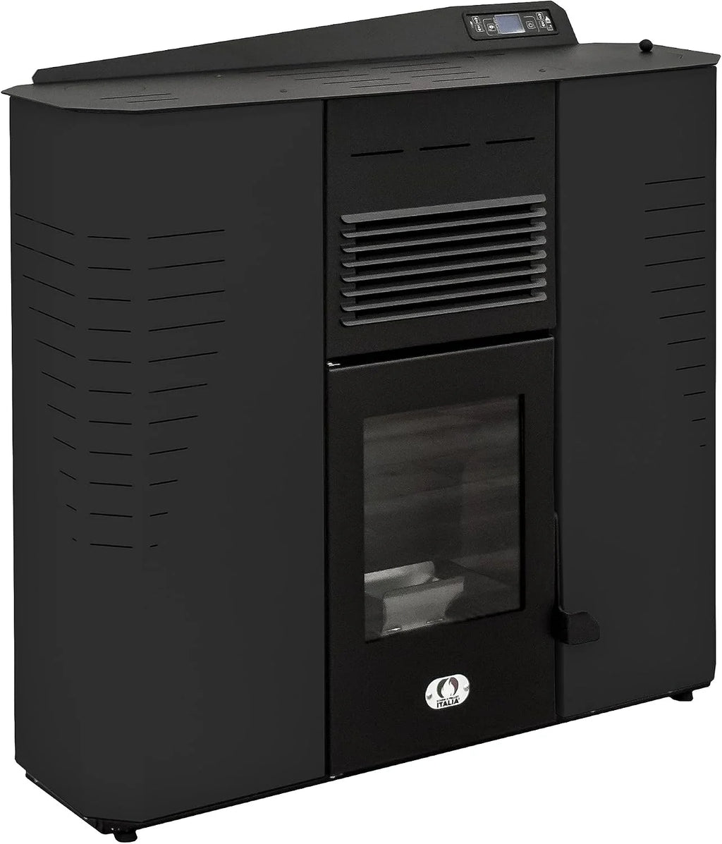 STUFE A PELLET ITALIA - Marmolada 14 kW - Wydajność 92%, Ogrzewa 130 m², 5 prędkości i mocy, autonomia 19 h, programowalny, CZARNY