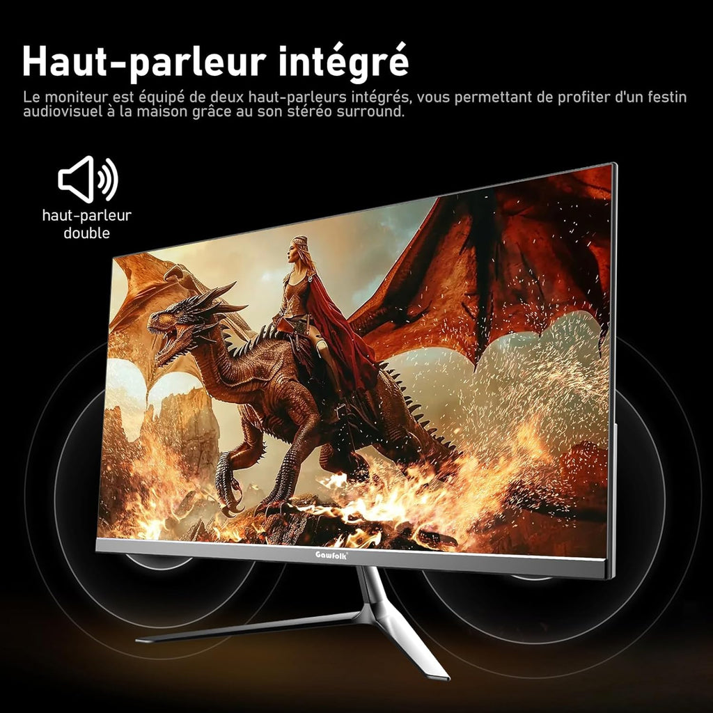 Monitor de PC Gawfolk de 24,5 pulgadas, monitor para juegos de 200 Hz, FHD 1080p, altavoces integrados, 1 ms, FreeSync, 99% sRGB, ángulo de visión de 178°, HDMI, DisplayPort, negro