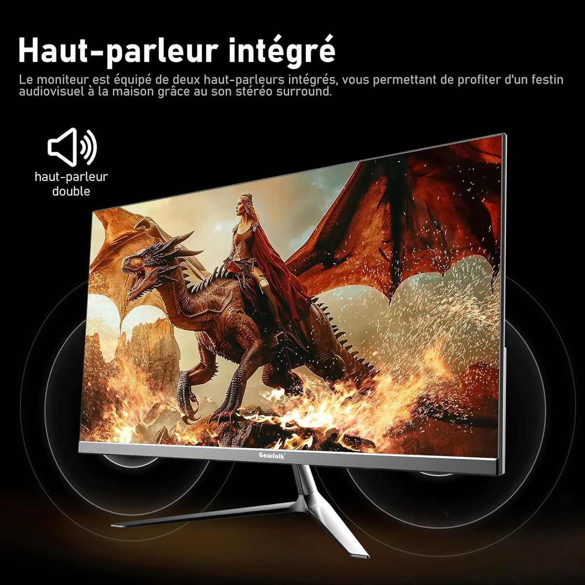 Monitor de PC Gawfolk de 24,5 pulgadas, monitor para juegos de 200 Hz, FHD 1080p, altavoces integrados, 1 ms, FreeSync, 99% sRGB, ángulo de visión de 178°, HDMI, DisplayPort, negro