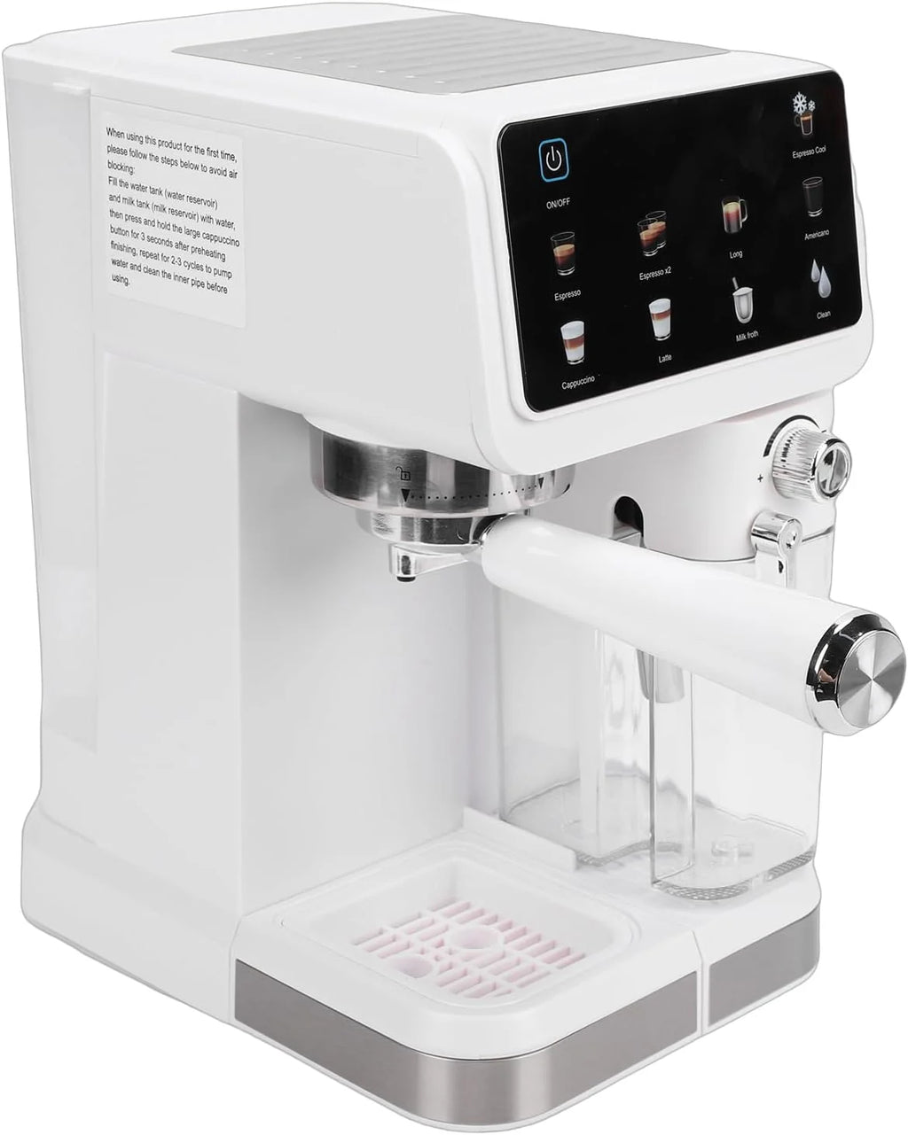 Greensen Kompaktowa Ekspres do Kawy, 20Bar Profesjonalne Ciśnienie z 6 Predefiniowanymi Trybami na Cappuccino Latte, Zbiornik na Wodę 1,5L Zbiornik na Mleko 500mL, Półautomatyczny Panel (wtyczka UE)