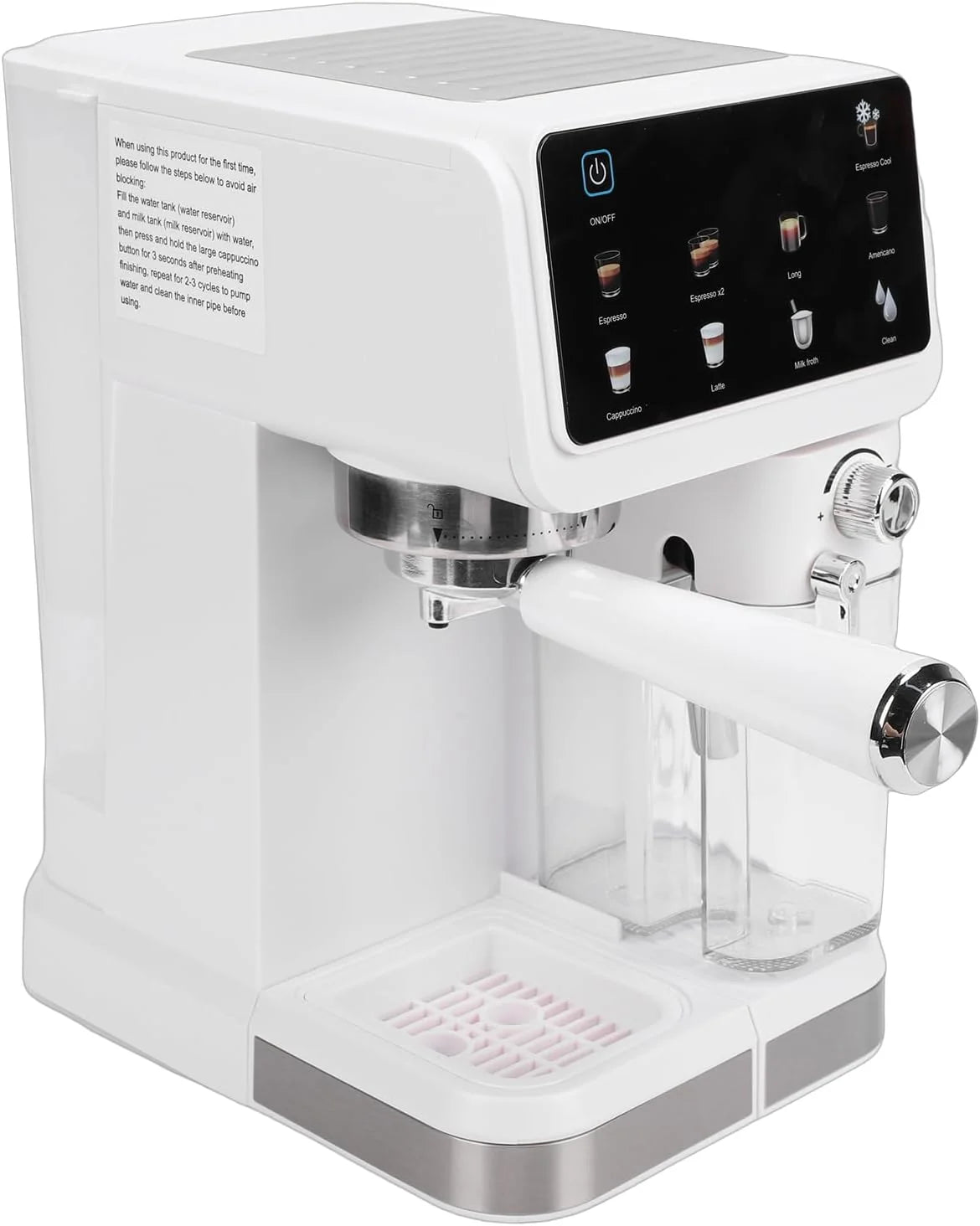 Greensen Kompaktowa Ekspres do Kawy, 20Bar Profesjonalne Ciśnienie z 6 Predefiniowanymi Trybami na Cappuccino Latte, Zbiornik na Wodę 1,5L Zbiornik na Mleko 500mL, Półautomatyczny Panel (wtyczka UE)