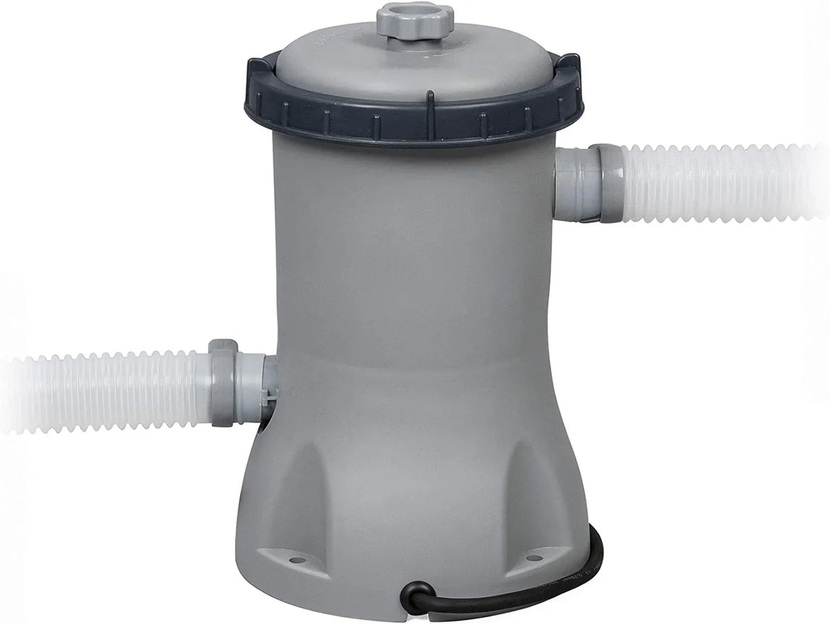 BESTWAY - Piscina Desmontable Tubular Power Steel 427x250x100 cm Depuradora de Cartucho 2.006 l/h Escalera y Cobertor Diseño Ratán
