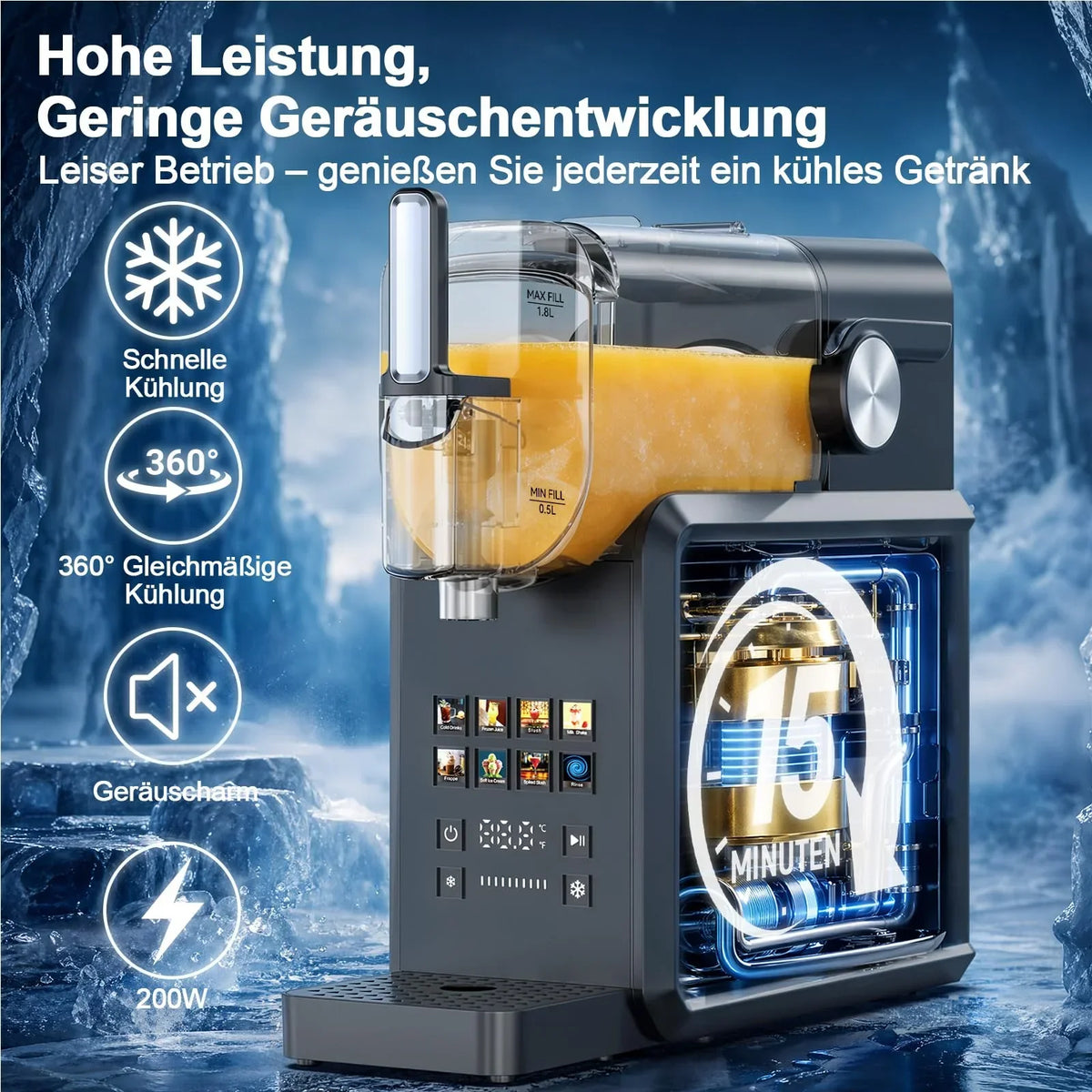 Máquina de granizados de 2,7 l con 8 programas, inicio con un solo toque y autolimpieza para granizados, frappés, batidos y bebidas congeladas