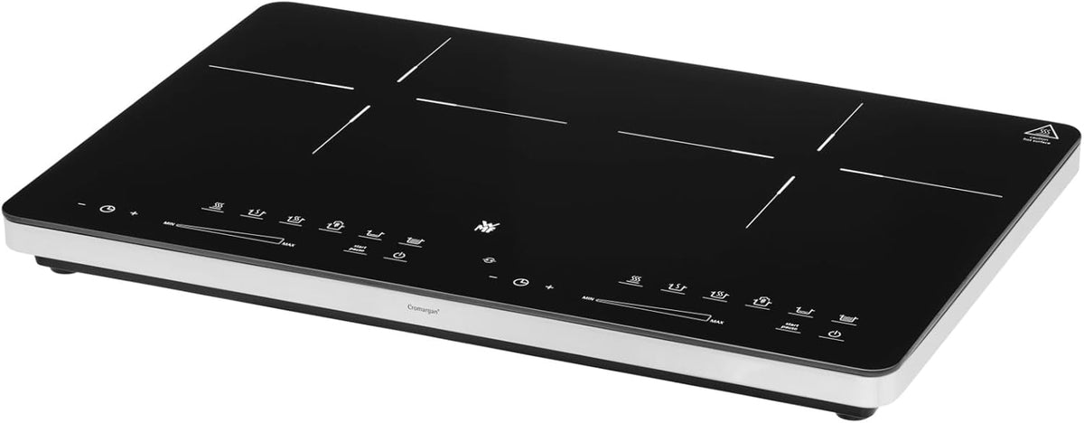 Placa de inducción doble WMF Kult X, 2 fuegos, placa de cocción hasta 28 cm, 2 zonas de cocción, 8 niveles, detección de ollas, pantalla táctil, vitrocerámica, función de temporizador, 3500 W