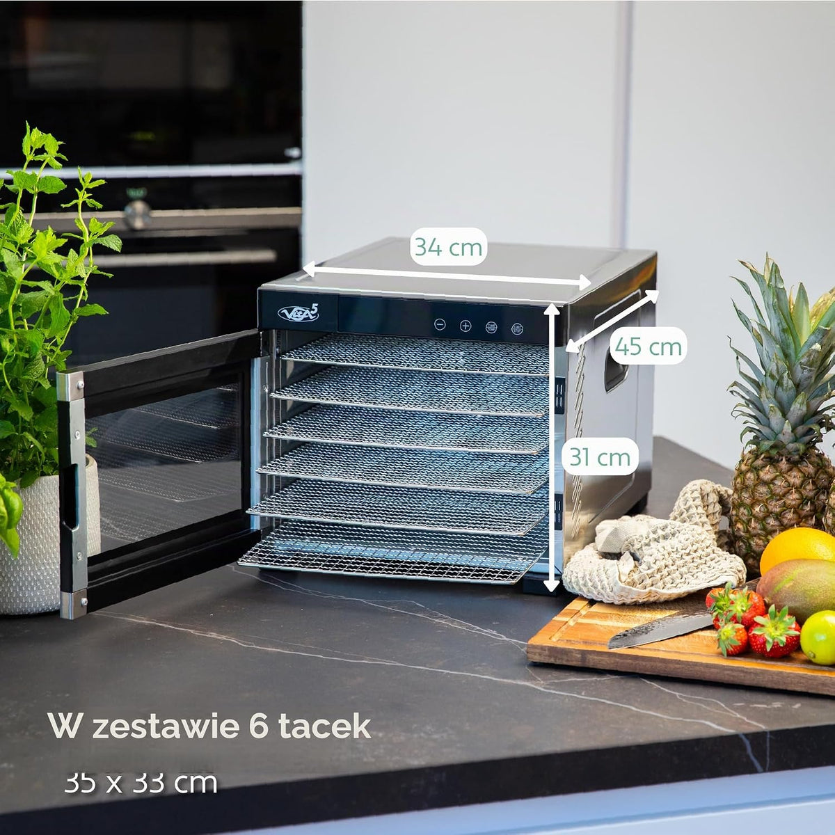 VITA5 Suszarka do Żywności 6 Tac Stal Nierdzewna 650 W Timer 24 H