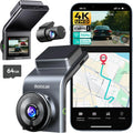 Cámara de salpicadero 4K para coche, doble cámara delantera y trasera con sensor STARVIS 2, WDR, GPS, Wi-Fi, control por voz y tarjeta SD de 64 GB