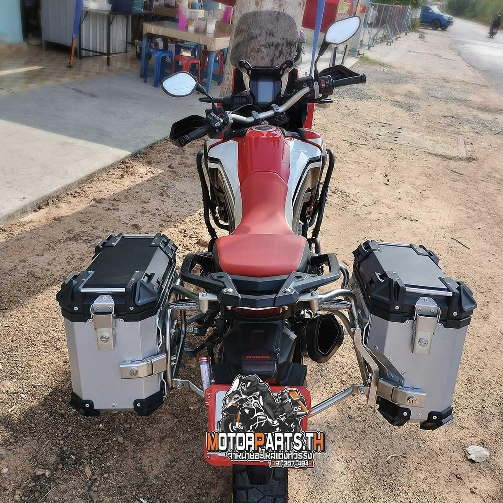 AZIZAT Maleta lateral universal para motocicleta de 38 L, alforja para moto de turismo, alforjas rígidas de aluminio, baúl trasero, caja universal, B, plata