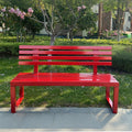 Banco de jardín, banco de exterior resistente a la intemperie, banco de acero metálico, banco de metal para jardín, 100/120/150 cm, con respaldo, capacidad de carga de hasta 200 kg, para terraza, parque, césped, patio, de 2 a 4 plazas, 150×40×85 cm - Rojo