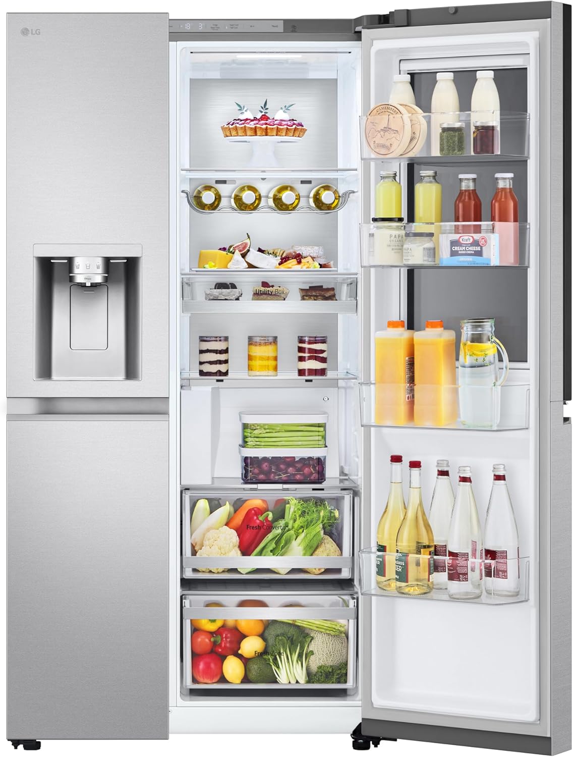 Frigorífico Side by Side LG GSGV81PYLL, Clase E, 635 L, Instaview, frigorífico con congelador, dispensador de hielo, hielo picado y agua, Total NoFrost, compresor Smart Inverter, Wi-Fi