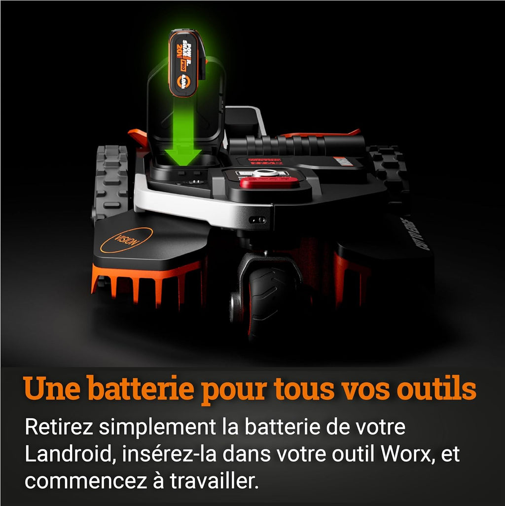 WORX LANDROID Vision WR202E, Robot cortacésped inalámbrico sin cable perimetral, 250 m² (máx. 350 m²), instalación en 30 min, cámara 4K + IA adaptativa, evita todos los obstáculos, corte de bordes, multizona
