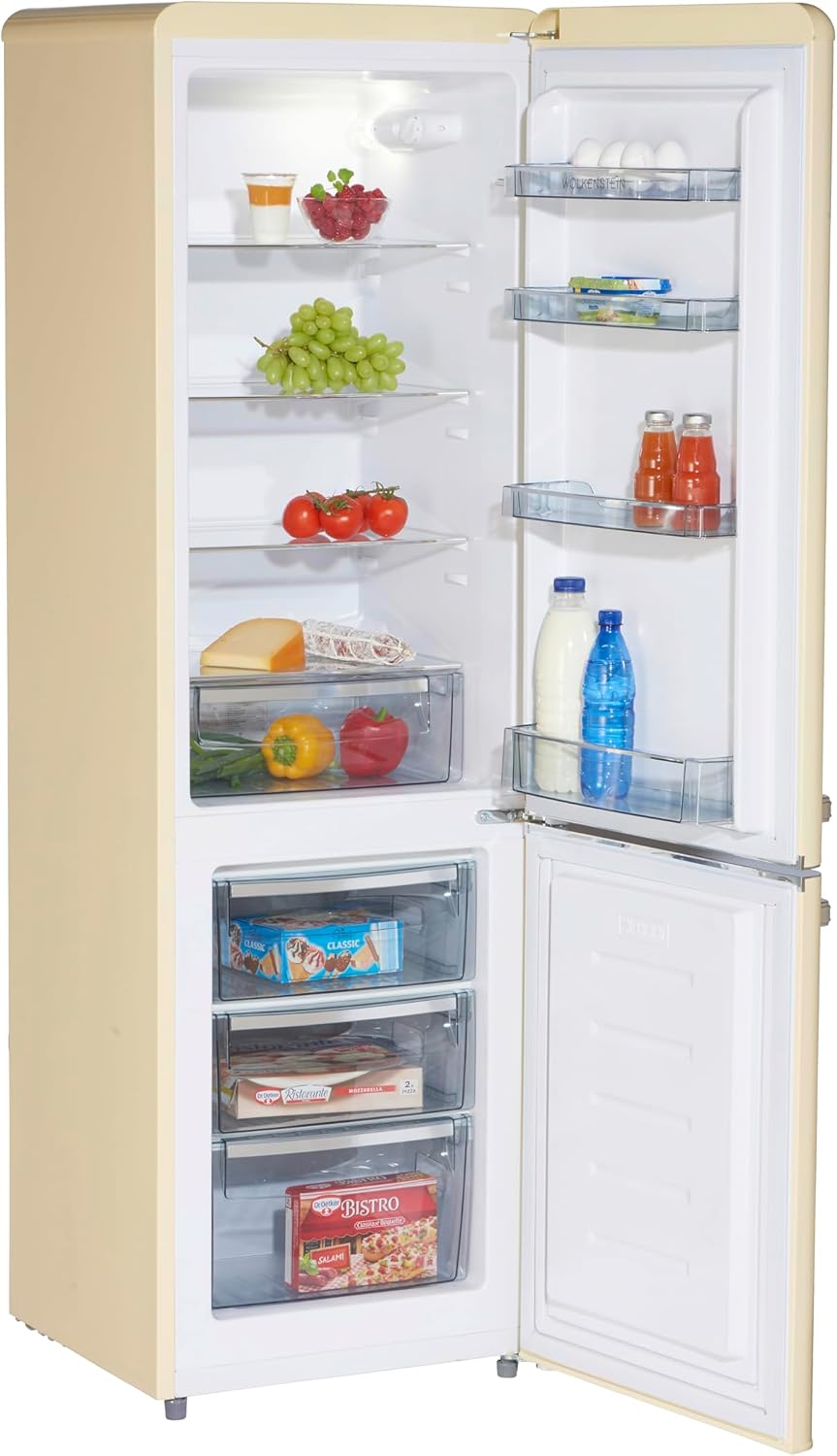 Frigorífico combi Wolkenstein KG250.4RT SC Crema | 249 litros de capacidad neta | 4* | 69 litros de congelador | Tirador exterior cromado | Detalles plateados | Independiente